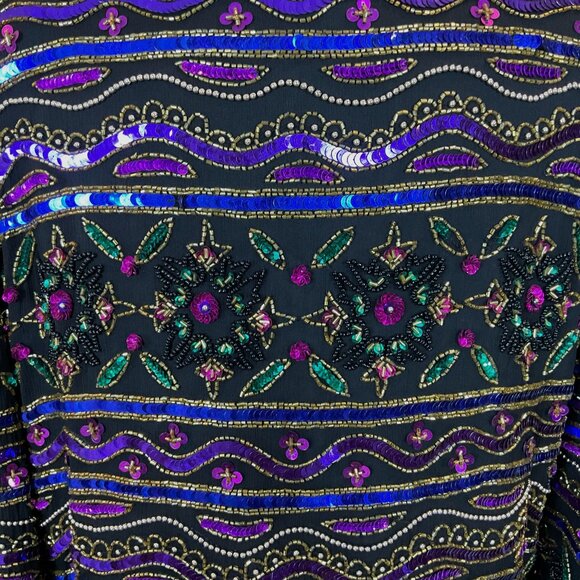 Papell Boutique Evening Multicolored Embellished Beaded Sequined Silk Jacket 14P - Picture 6 of 10